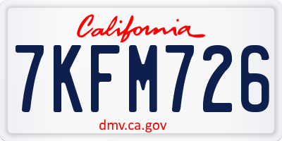 CA license plate 7KFM726