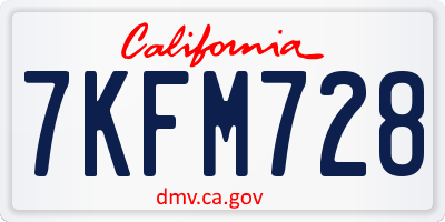 CA license plate 7KFM728