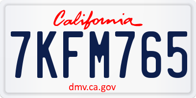 CA license plate 7KFM765