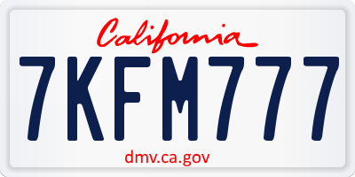 CA license plate 7KFM777