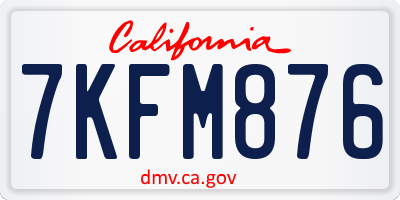 CA license plate 7KFM876