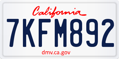 CA license plate 7KFM892
