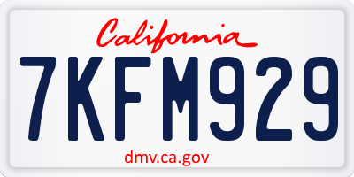 CA license plate 7KFM929