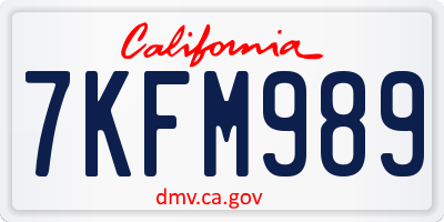 CA license plate 7KFM989