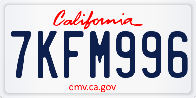 CA license plate 7KFM996