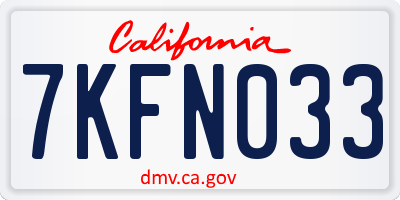CA license plate 7KFN033
