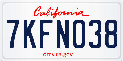 CA license plate 7KFN038