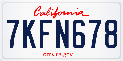CA license plate 7KFN678