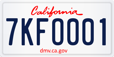 CA license plate 7KFO001