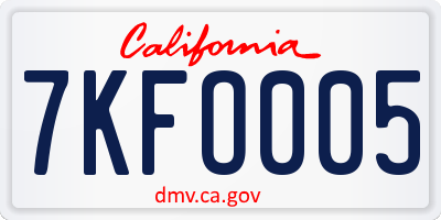 CA license plate 7KFO005