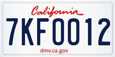 CA license plate 7KFO012