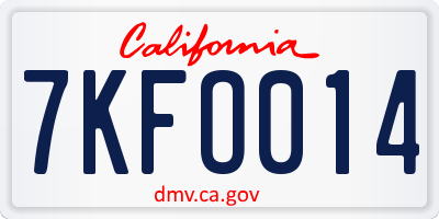 CA license plate 7KFO014