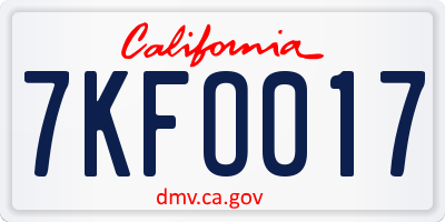 CA license plate 7KFO017