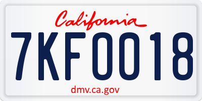 CA license plate 7KFO018