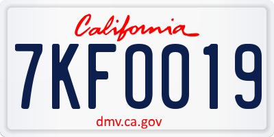 CA license plate 7KFO019
