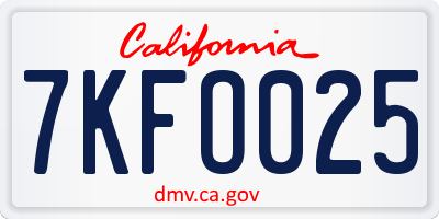CA license plate 7KFO025