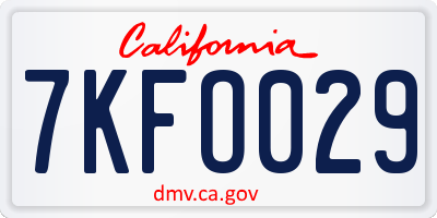 CA license plate 7KFO029