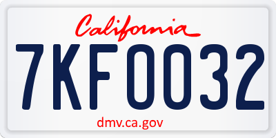 CA license plate 7KFO032