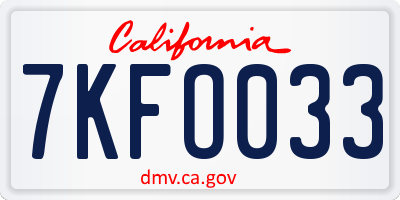 CA license plate 7KFO033