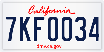 CA license plate 7KFO034