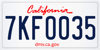 CA license plate 7KFO035
