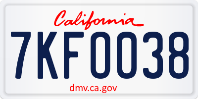 CA license plate 7KFO038