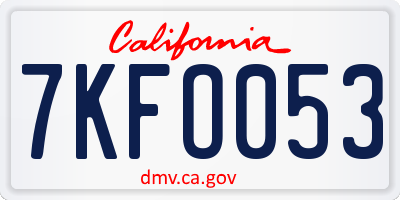 CA license plate 7KFO053