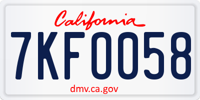 CA license plate 7KFO058