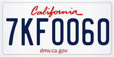 CA license plate 7KFO060