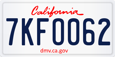 CA license plate 7KFO062