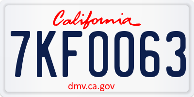 CA license plate 7KFO063