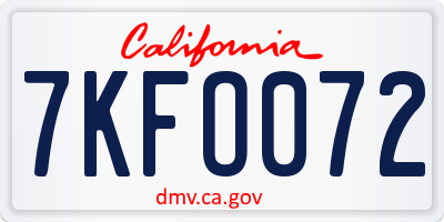 CA license plate 7KFO072