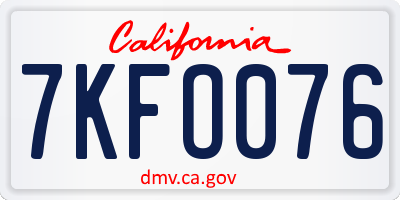 CA license plate 7KFO076