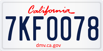 CA license plate 7KFO078
