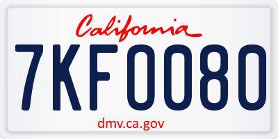 CA license plate 7KFO080