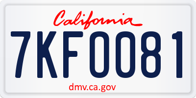 CA license plate 7KFO081
