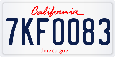 CA license plate 7KFO083