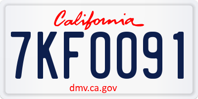 CA license plate 7KFO091