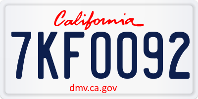 CA license plate 7KFO092