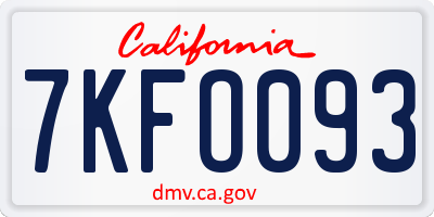 CA license plate 7KFO093