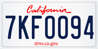 CA license plate 7KFO094