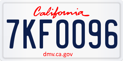 CA license plate 7KFO096