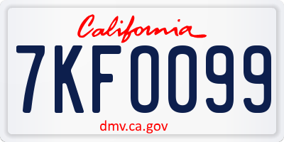 CA license plate 7KFO099