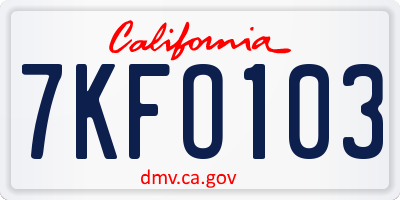 CA license plate 7KFO103