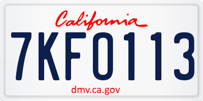 CA license plate 7KFO113