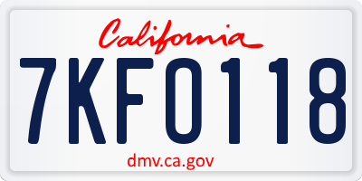 CA license plate 7KFO118