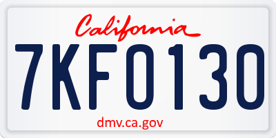 CA license plate 7KFO130