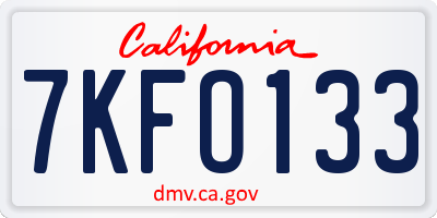 CA license plate 7KFO133