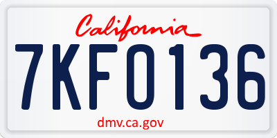 CA license plate 7KFO136