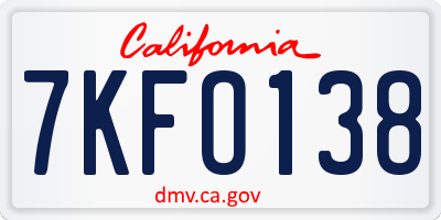 CA license plate 7KFO138